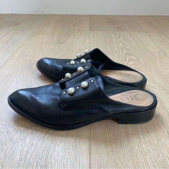 Schutz Jaine Pearl Embellished Black Leather Slip On Mule - Picture 4 of 5